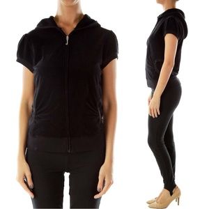 Juicy Couture Black Short Puff Sleeve Terry Cloth Zip Up Hoodie Jacket Size XL